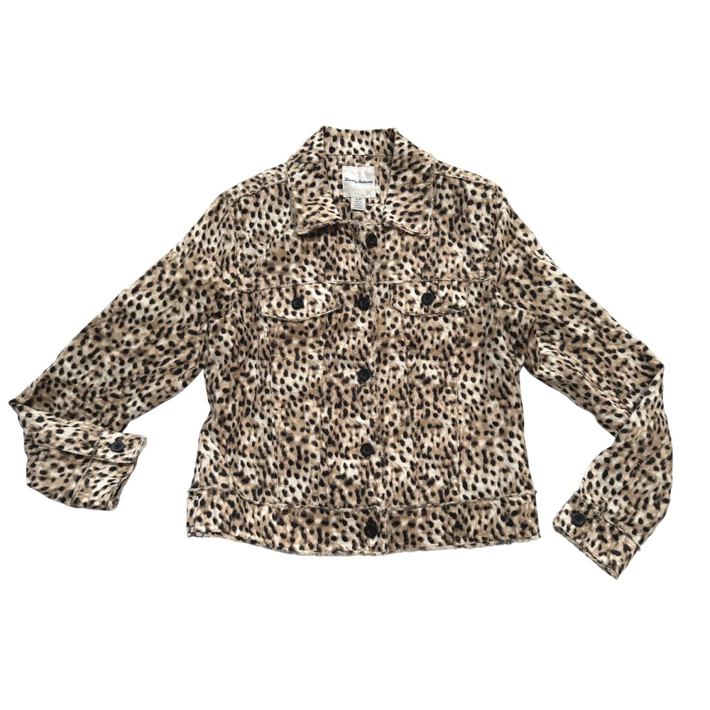 Tommy Bahama Two Palms Jacket Womens S Leopard Animal Print 100% Linen Fringe